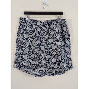 J. Jill PureJill Linen Blue Floral Pull On Cuffed Shorts Pockets Sz XL Petite